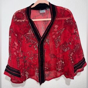 Chico's Red Sheer Floral Blouse